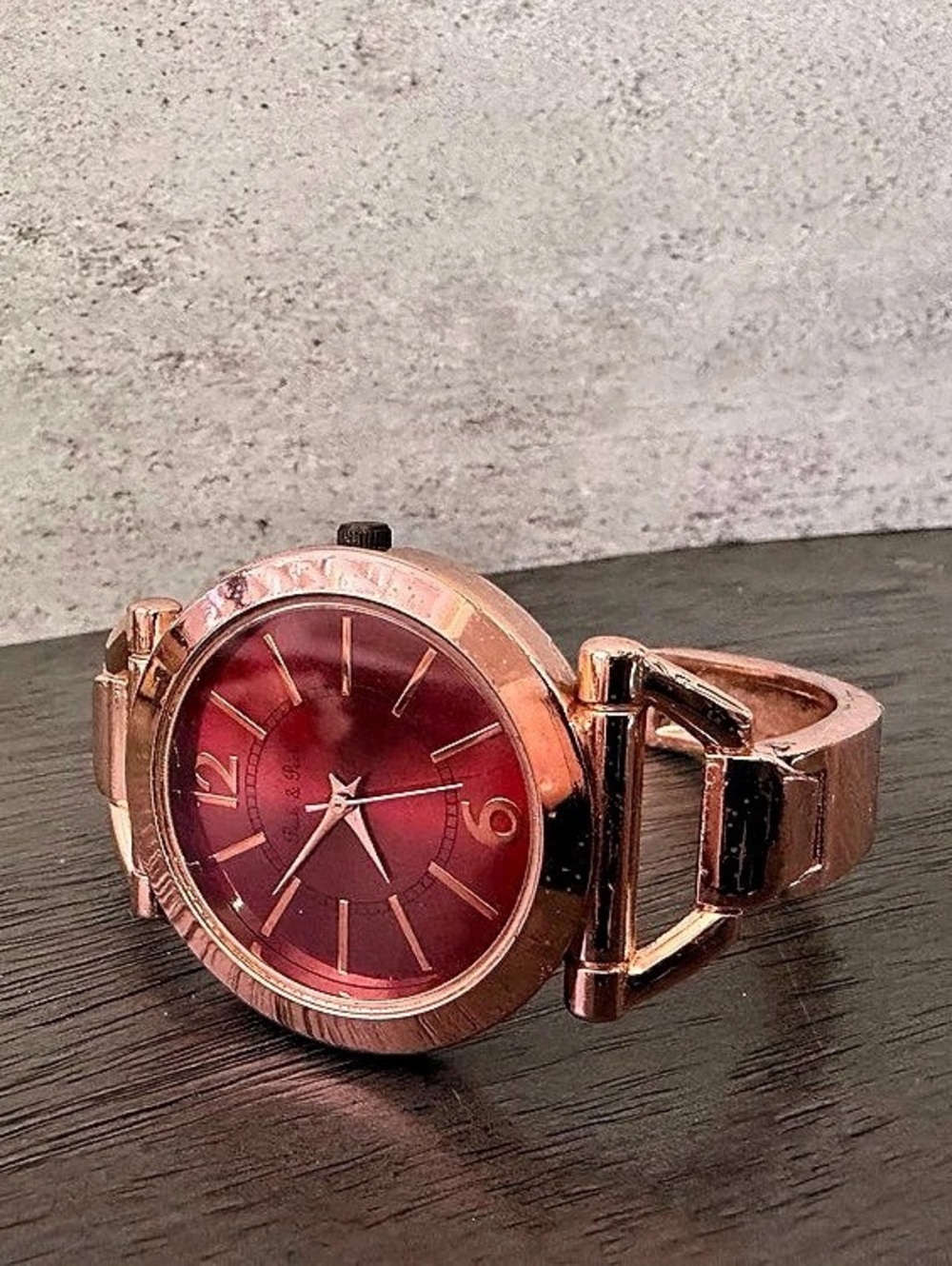 Peck & Peck Rose Gold Bangle Watch with Red Dial